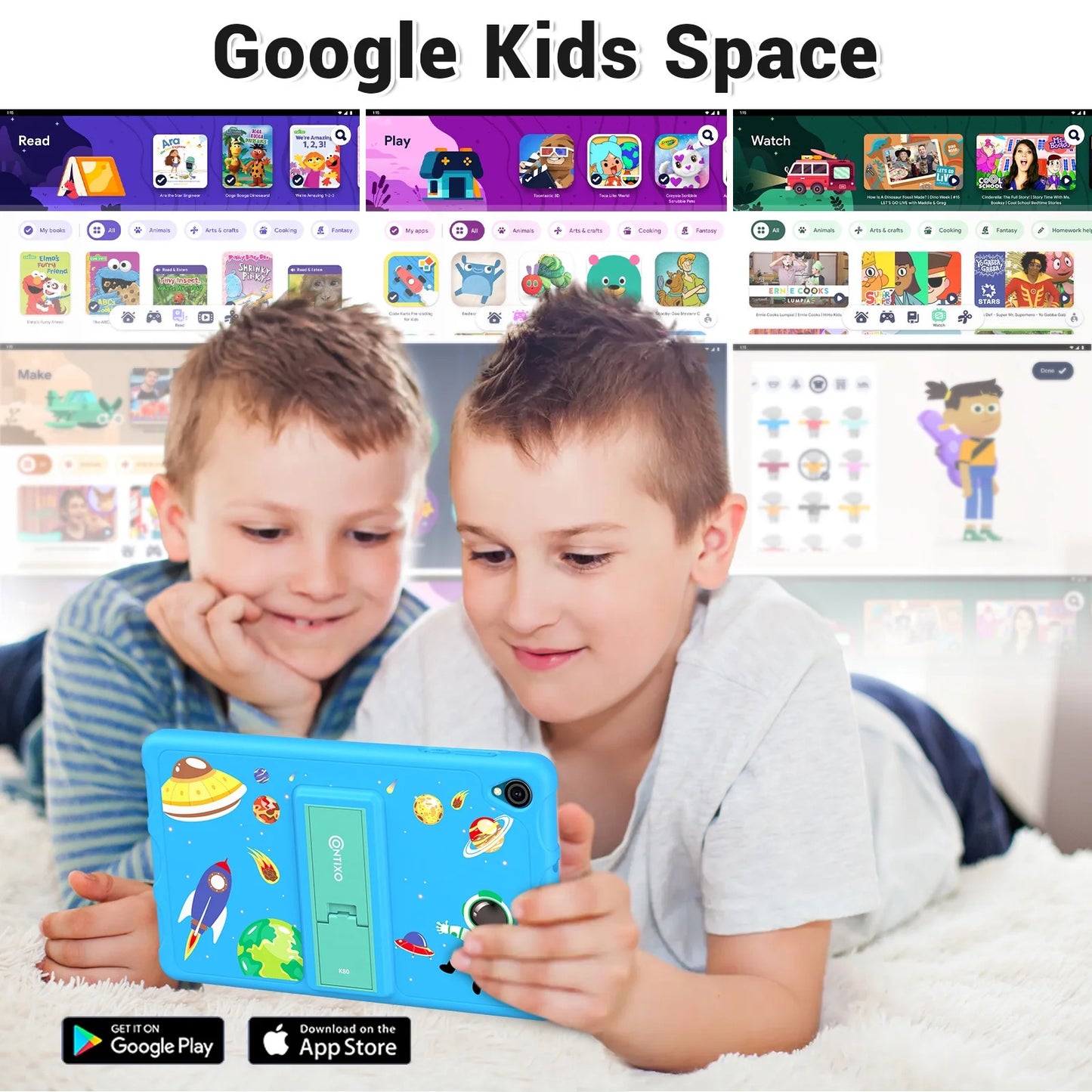Contixo K80A - 8" Kids Tablet, 2025 Model, 80 FREE Disney eBooks, Educational Android Tablet for Ages 3-12, 32GB, Kid-Proof Case with Kickstand, Android 13