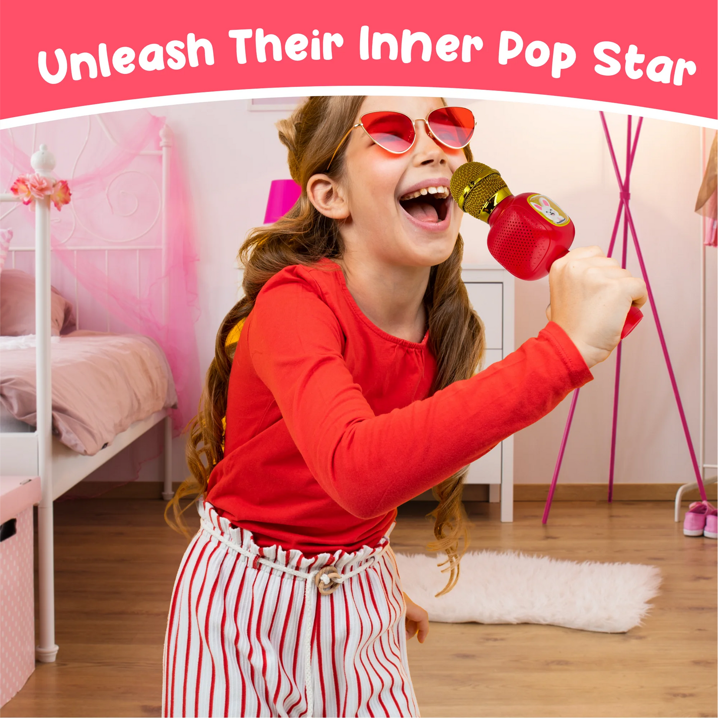 Contixo Karaoke Microphone for Kids - Wireless, Portable, Ages 3-12, Red