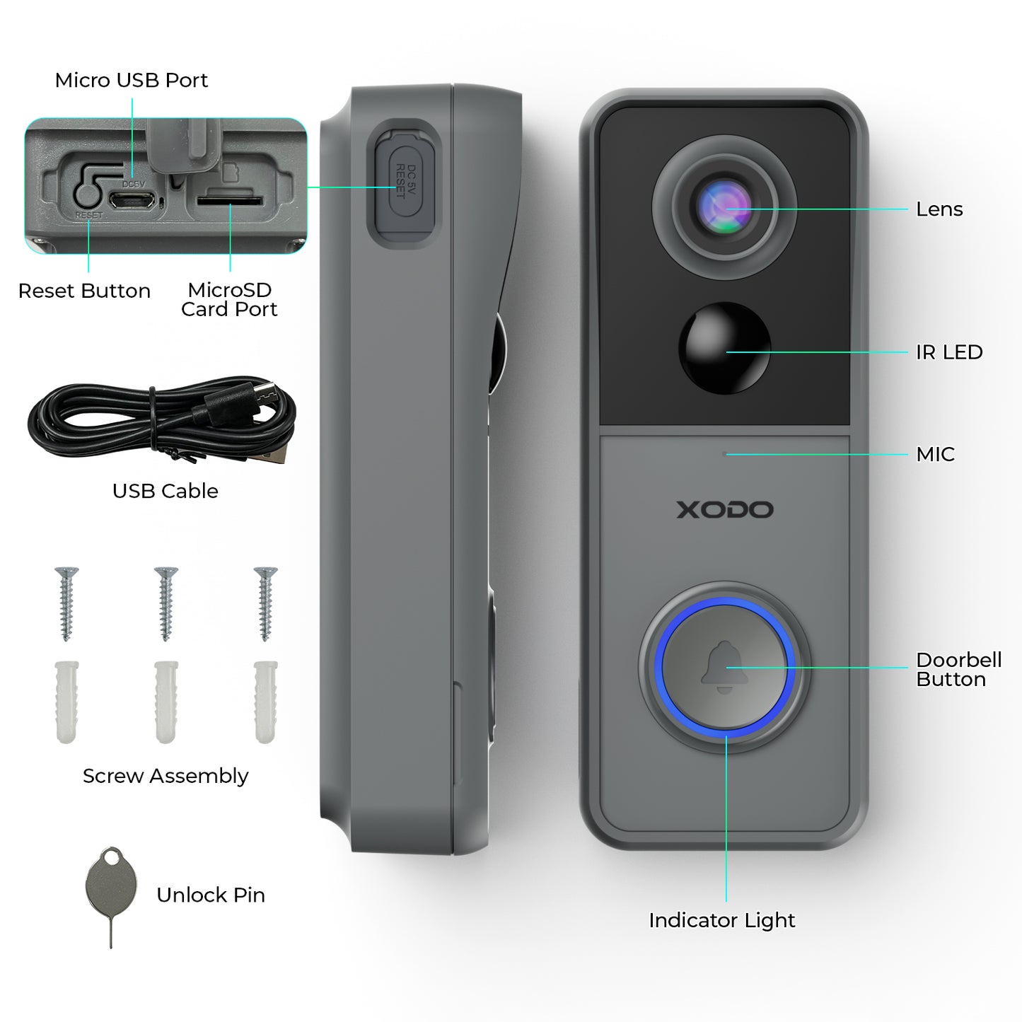 Xodo VD2 Smart Wi-Fi Wireless Video Doorbell with 2K QHD Camera and Chime