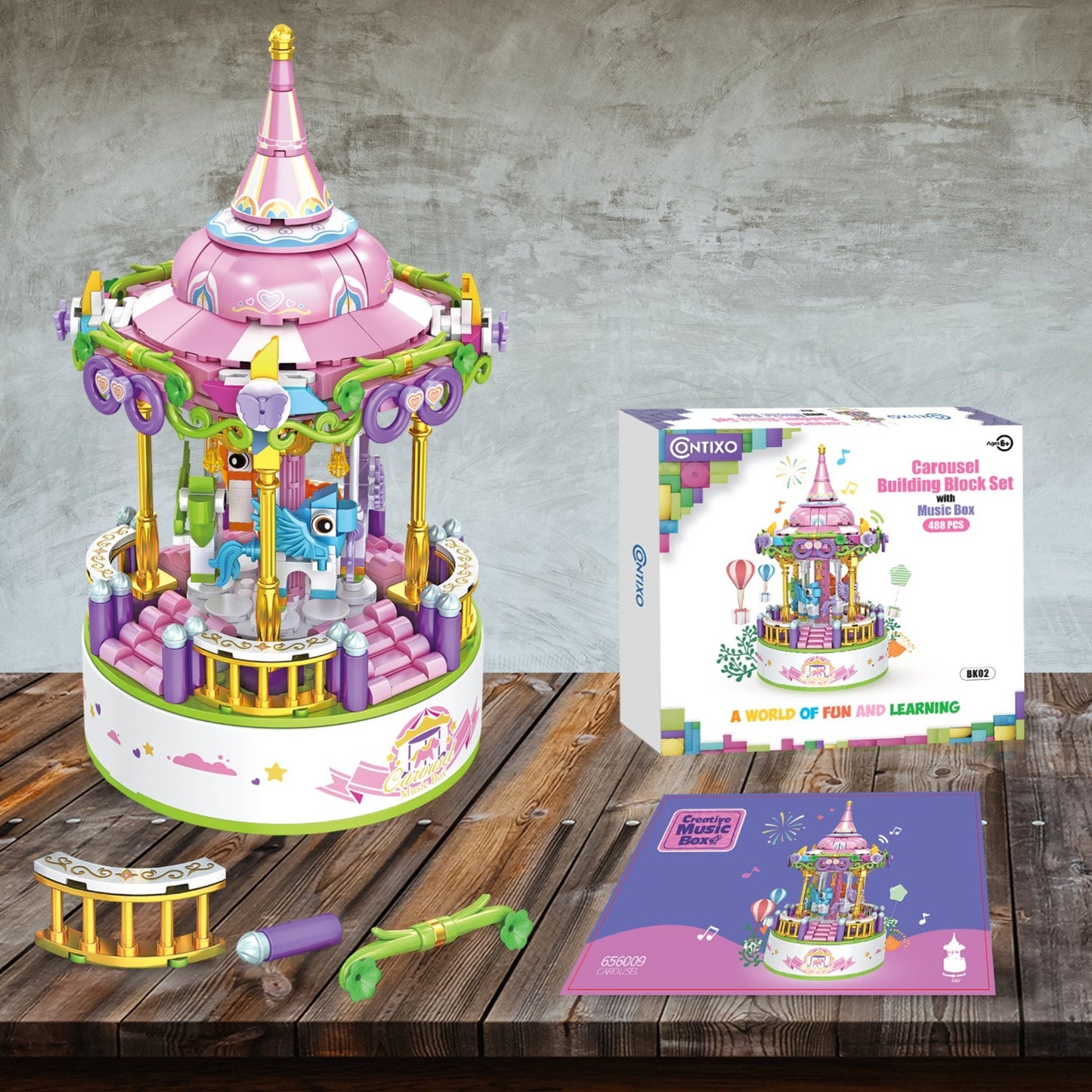 Contixo BK02 Carousel Building Block Set with Music Box - 488 PCS