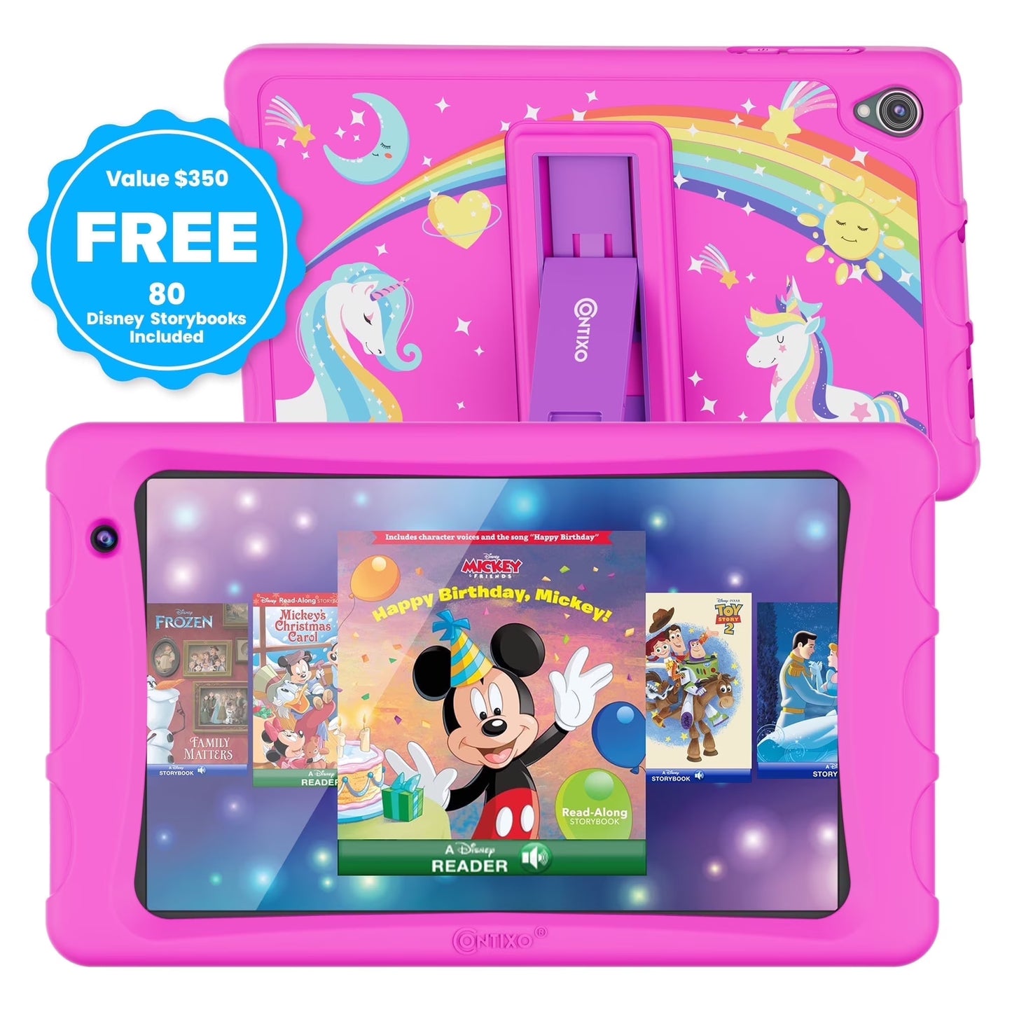 Contixo K80A - 8" Kids Tablet, 2025 Model, 80 FREE Disney eBooks, Educational Android Tablet for Ages 3-12, 32GB, Kid-Proof Case with Kickstand, Android 13