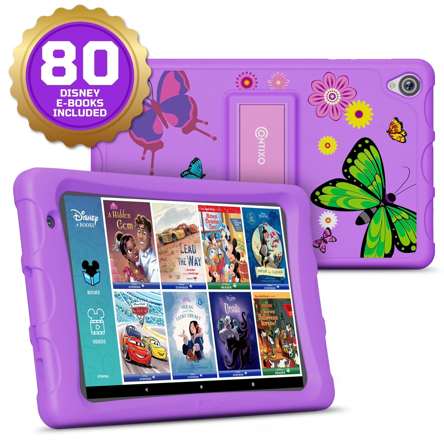 Contixo K80A - 8" Kids Tablet, 2025 Model, 80 FREE Disney eBooks, Educational Android Tablet for Ages 3-12, 32GB, Kid-Proof Case with Kickstand, Android 13