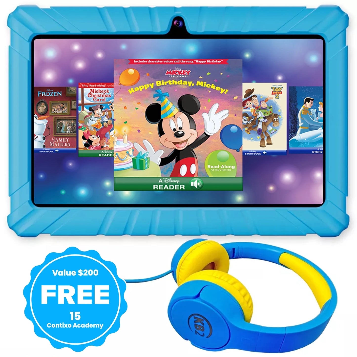 Contixo 7" Kids Tablet Bundle, 80 FREE Disney Ebooks, Kids Ages 3-7, Tablet & Headphones, Android Tablet, Parental Controls, Wi-Fi