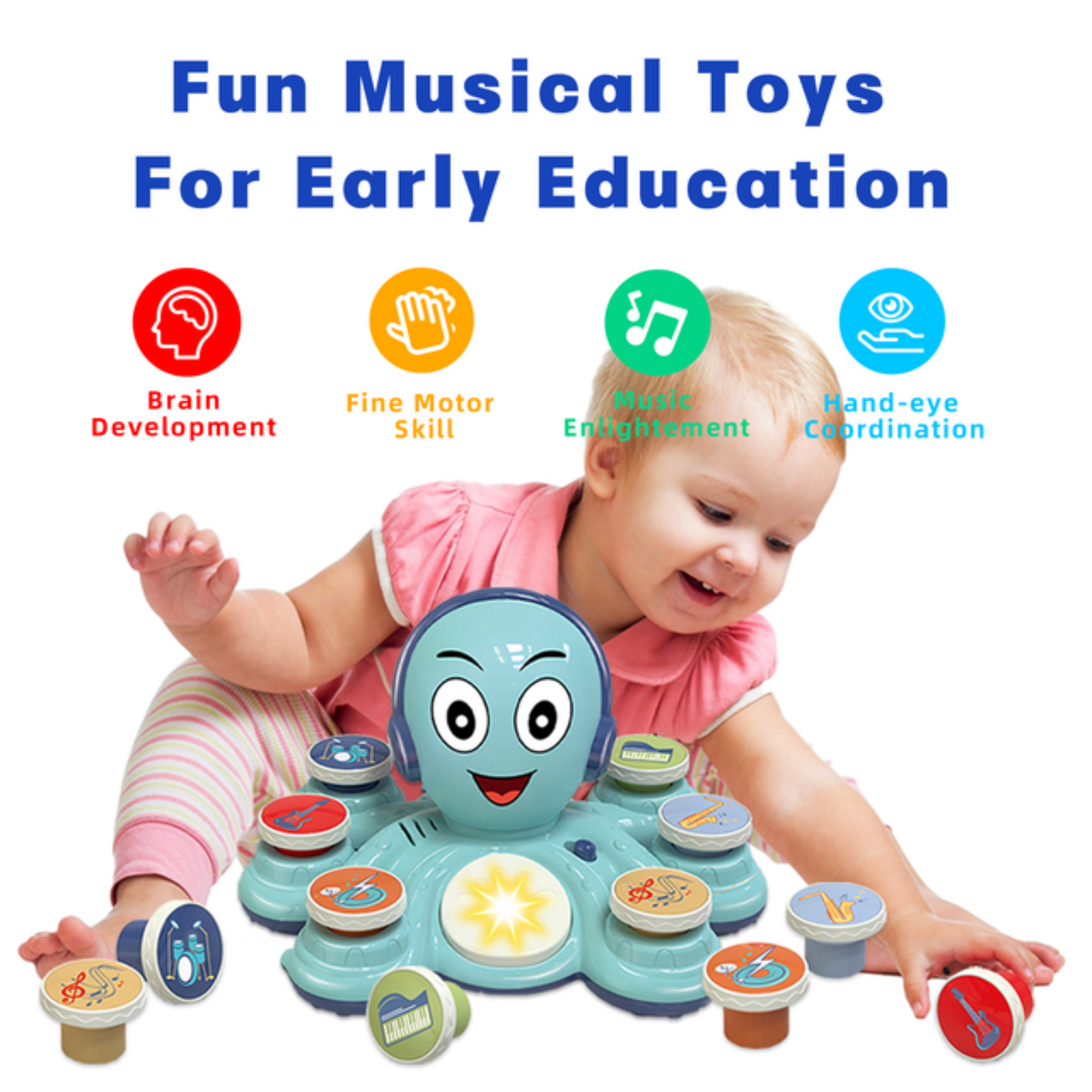 Contixo Baby Piano Toy - Octopus Musical Toy with 6 Keyboards, Ages 6-24 Months, Blue