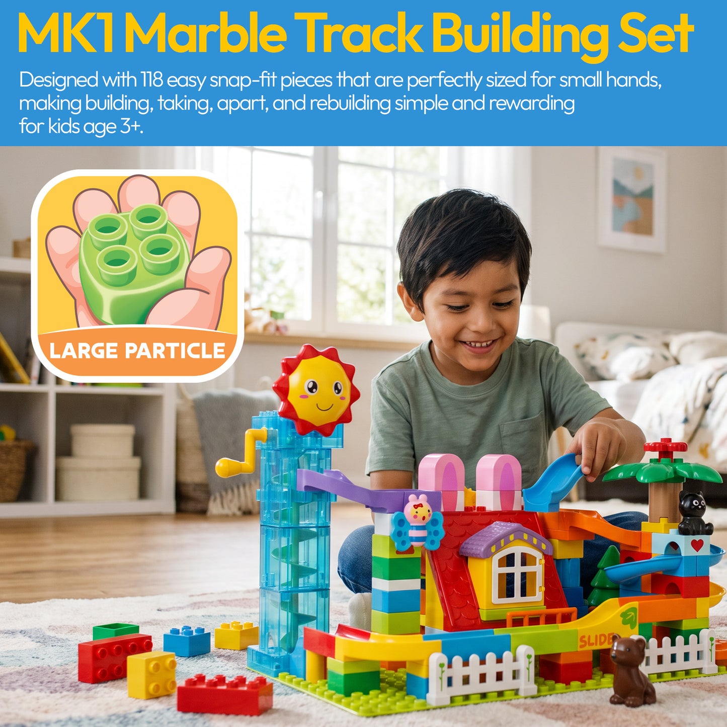 Contixo MK1 Marble Run Building Blocks Set, 118PCS STEM Construction Toy with Elevator Lift, Rabbit House Track Toys For Boy's Girl's Kids Ages 3+