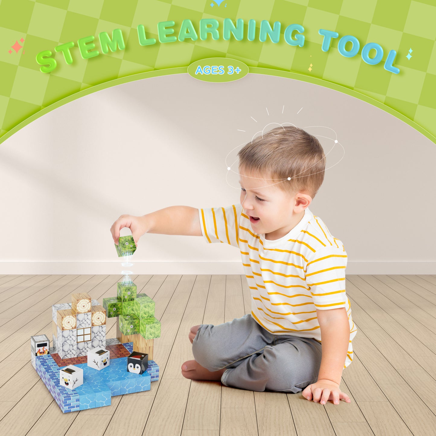 Contixo ST13 Magnetic Blocks, 100 PCS Magnetic Building Cube Game, Sensory Toys for Boys & Girls, STEM Stacking Toy Gifts for Age 3-12
