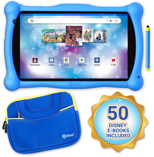 Contixo V10 7" Kids Tablet and Tablet Bag Bundle, 32GB Storage, 50+ Disney eBooks, Kid-Proof Case