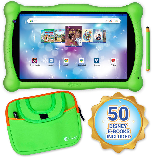 Contixo V10 7" Kids Tablet and Tablet Bag Bundle, 32GB Storage, 50+ Disney eBooks, Kid-Proof Case