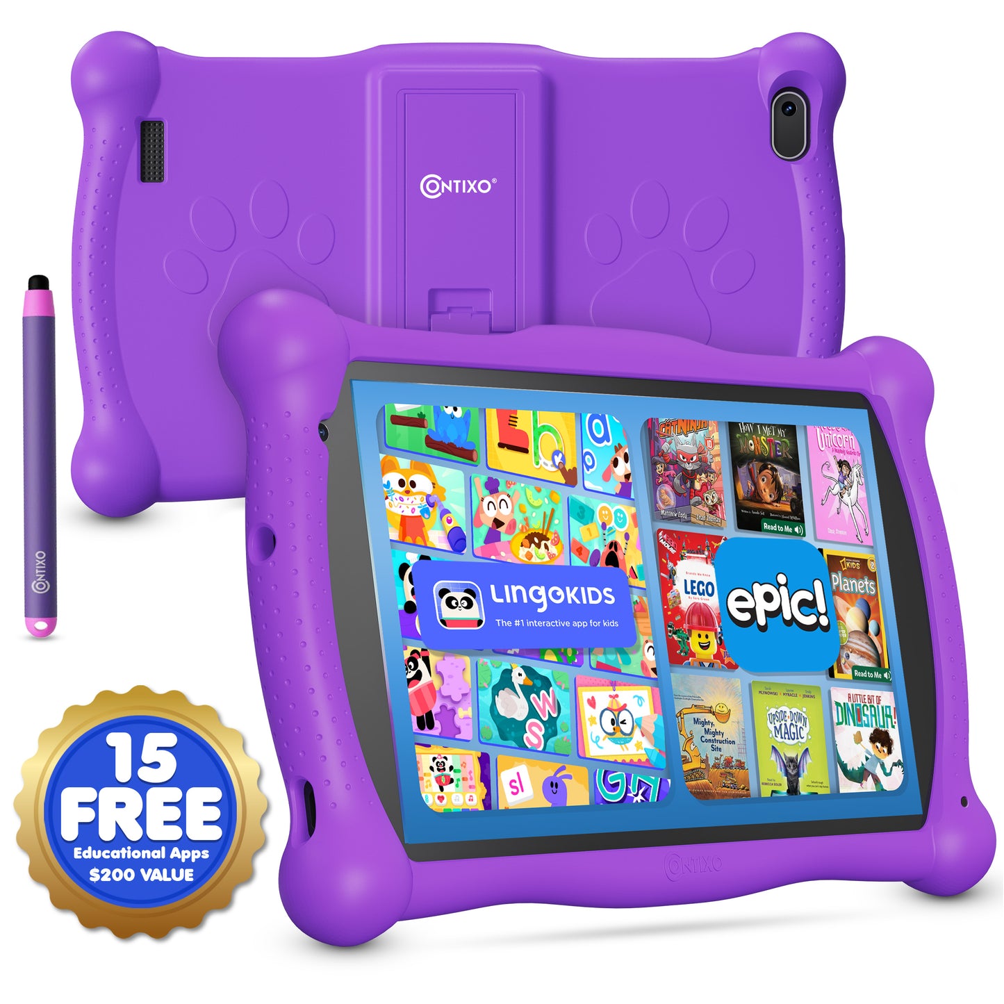 Contixo V10 Kids HD & Bluetooth 7" Tablet - 50 eBooks, Kickstand & Stylus Included