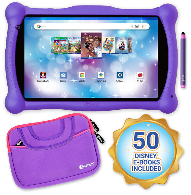 Contixo V10 7" Kids Tablet and Tablet Bag Bundle, 32GB Storage, 50+ Disney eBooks, Kid-Proof Case
