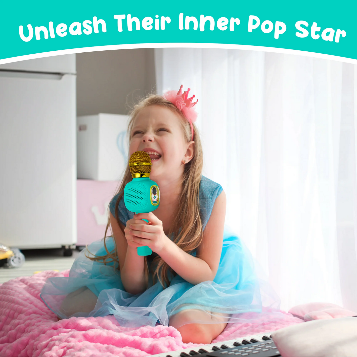 Contixo Kids Bluetooth Karaoke Microphone - Wireless, Portable, Ages 3+, Blue