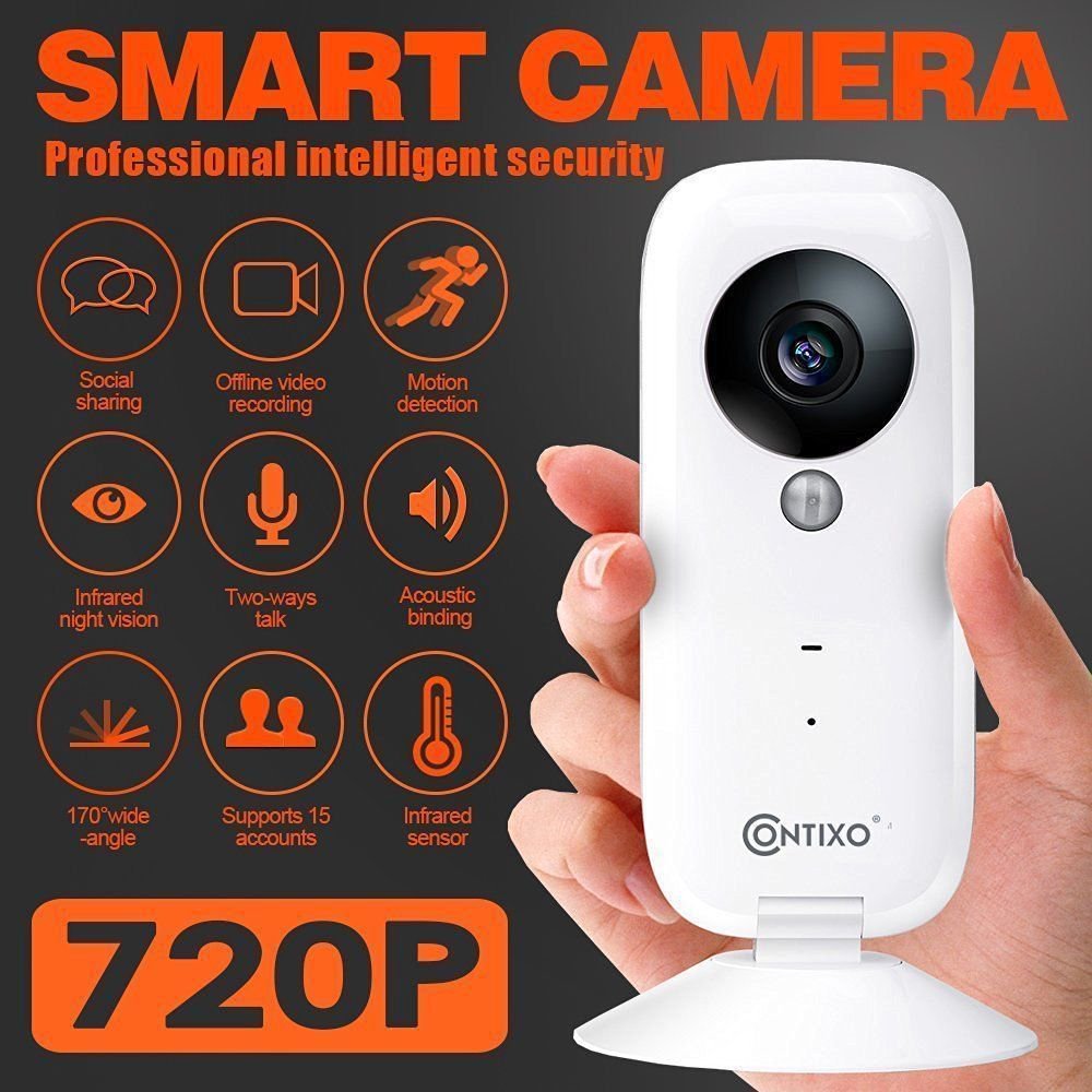Contixo 720P HD Wi-Fi Wireless Smart Home Video Security Camera with Two-Way Audio and Night Vision(3 pack, White)