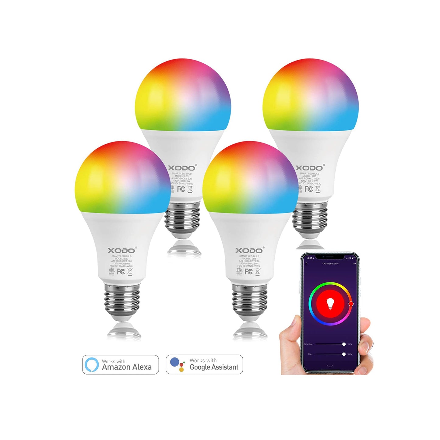 XODO LB3 Smart Light Bulbs - Color Changing LED Wi-Fi Bulbs
