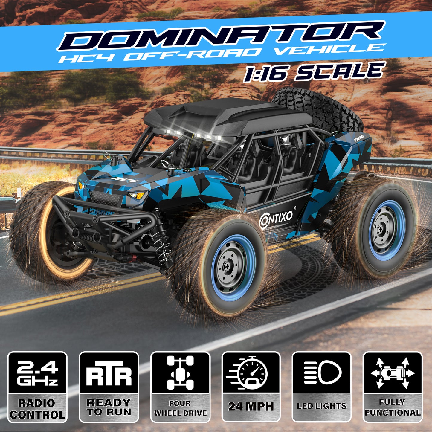 Contixo HC4 Dominator RC Remote Control Offroad 4WD UTV - 1:16 Scale