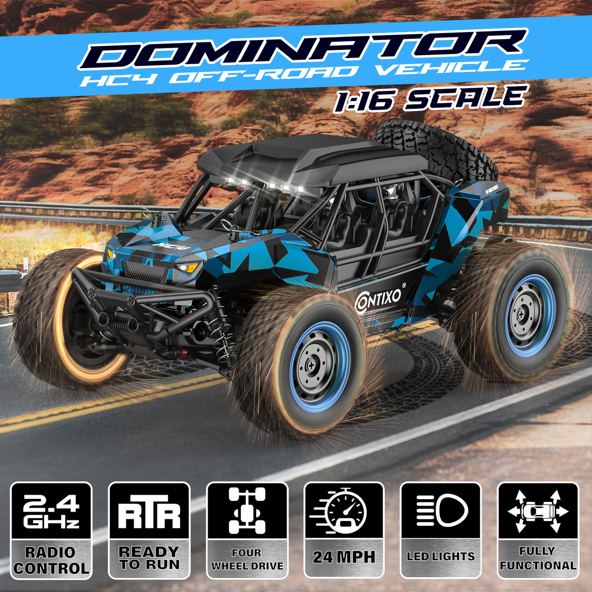 Contixo HC4 Dominator RC Remote Control Offroad 4WD UTV 116 Scale