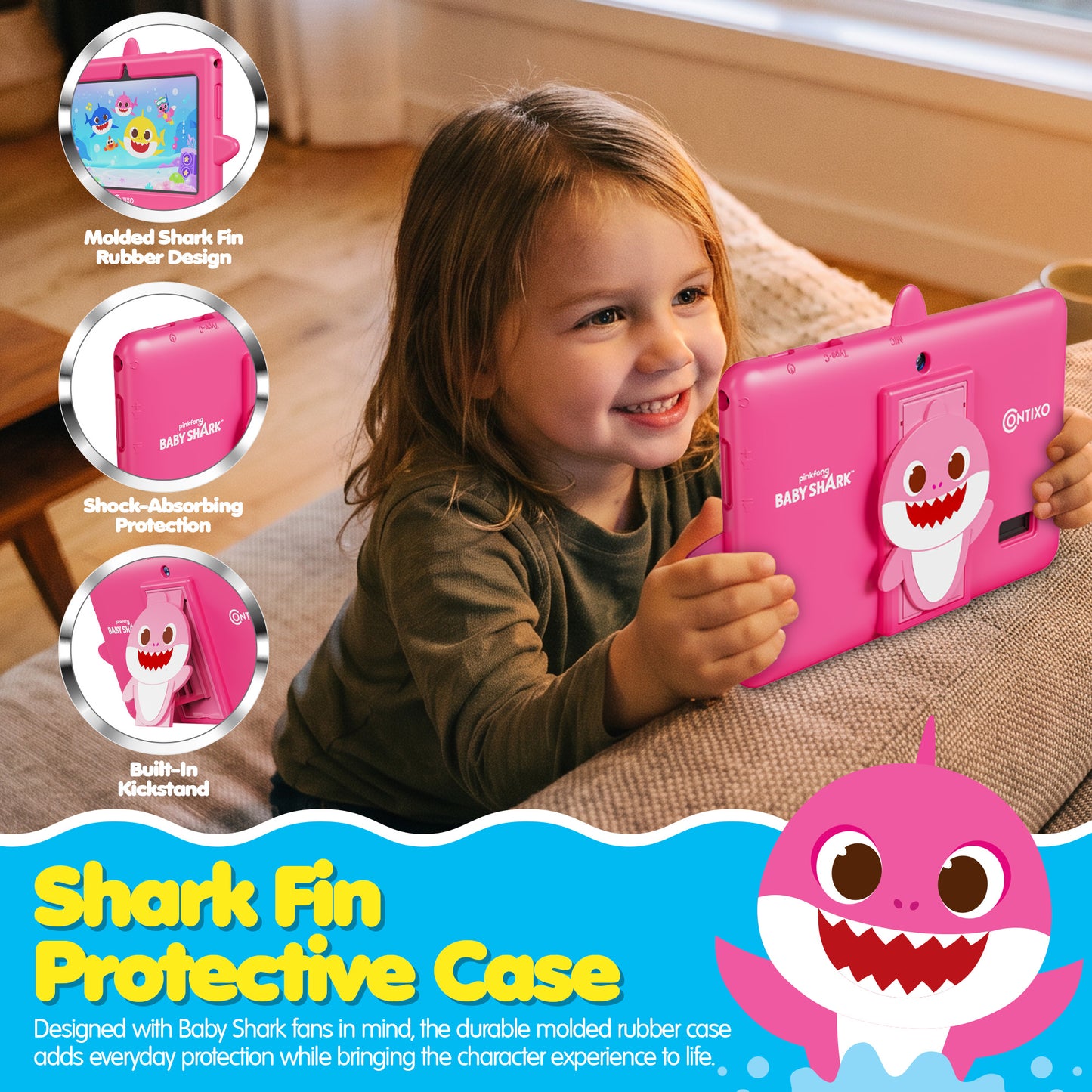 Pinkfong Baby Shark A8 7” Kids Tablet by Contixo | Android 16, 32GB