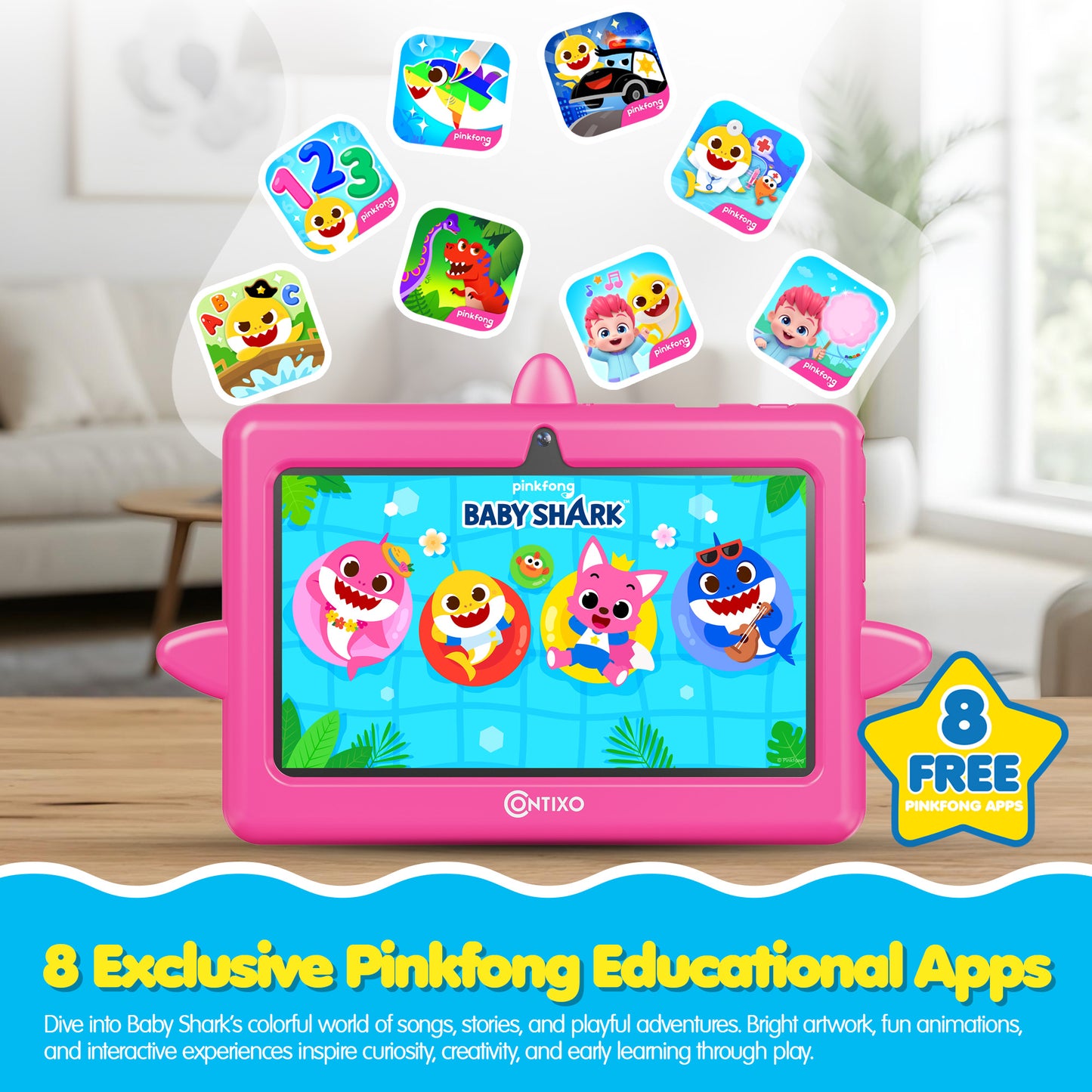 Pinkfong Baby Shark A8 7” Kids Tablet by Contixo | Android 16, 32GB