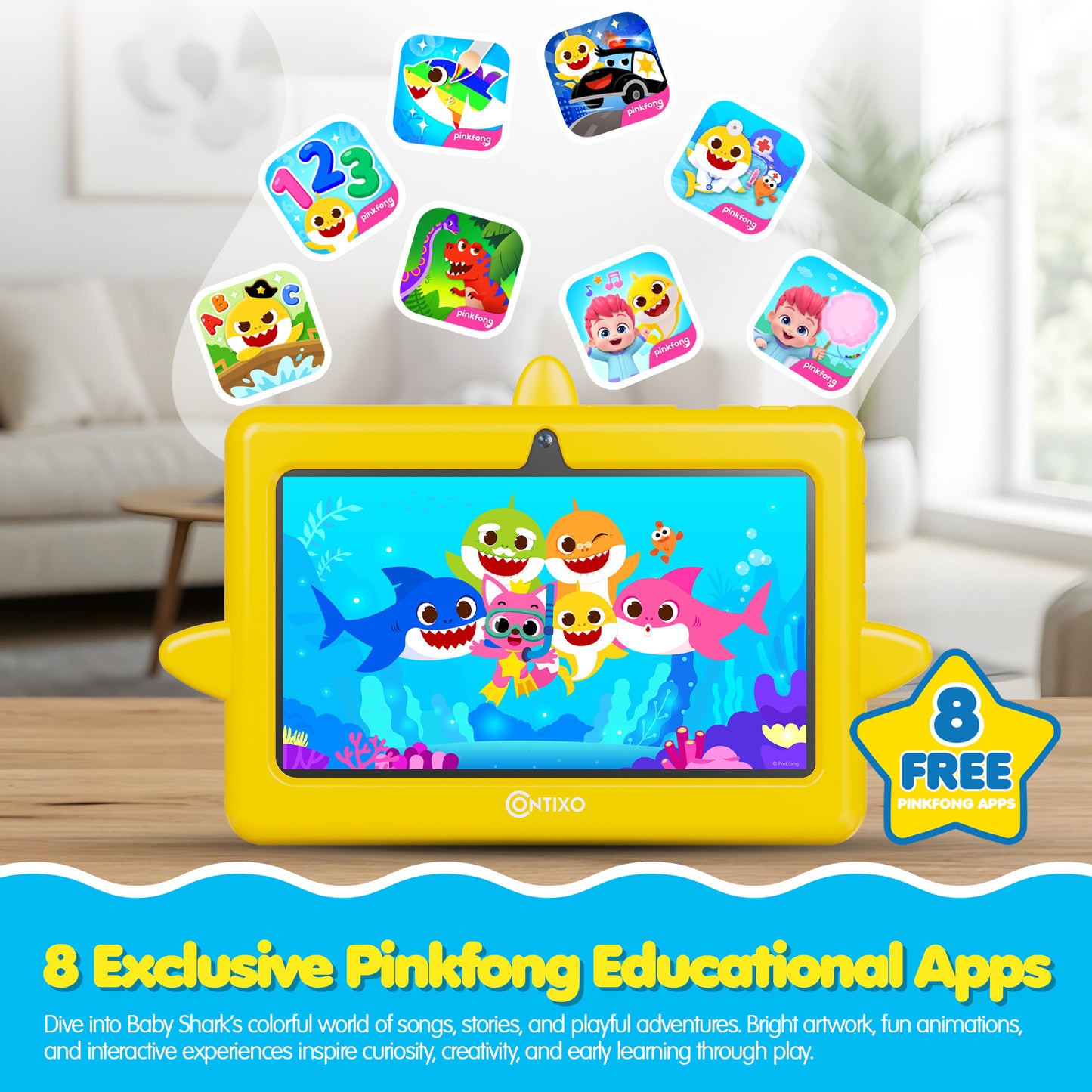 Pinkfong Baby Shark A8 7” Kids Tablet by Contixo | Android 16, 32GB
