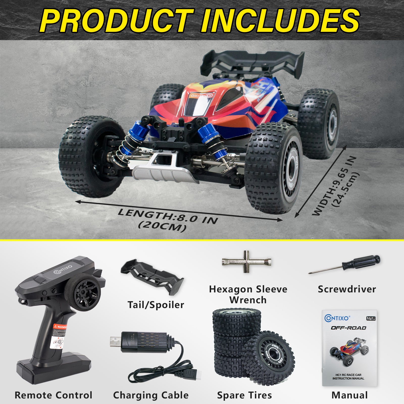 Contixo HC1 Road Rager RC Remote Control High Speed Race Car - 1:16 Scale