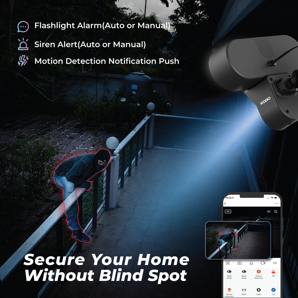Xodo E9 Wi-Fi Wireless Smart Floodlight Security Camera with Motion Sensor Alarm