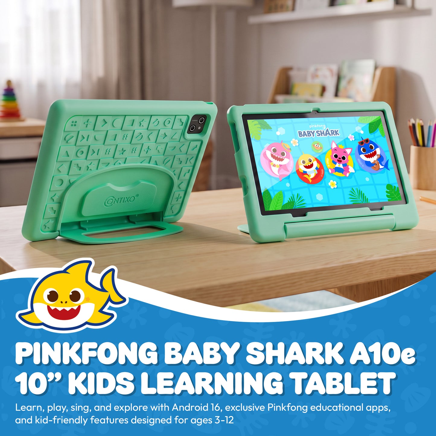 Pinkfong Baby Shark A10e 10” Kids Tablet by Contixo | Android 16, 32GB