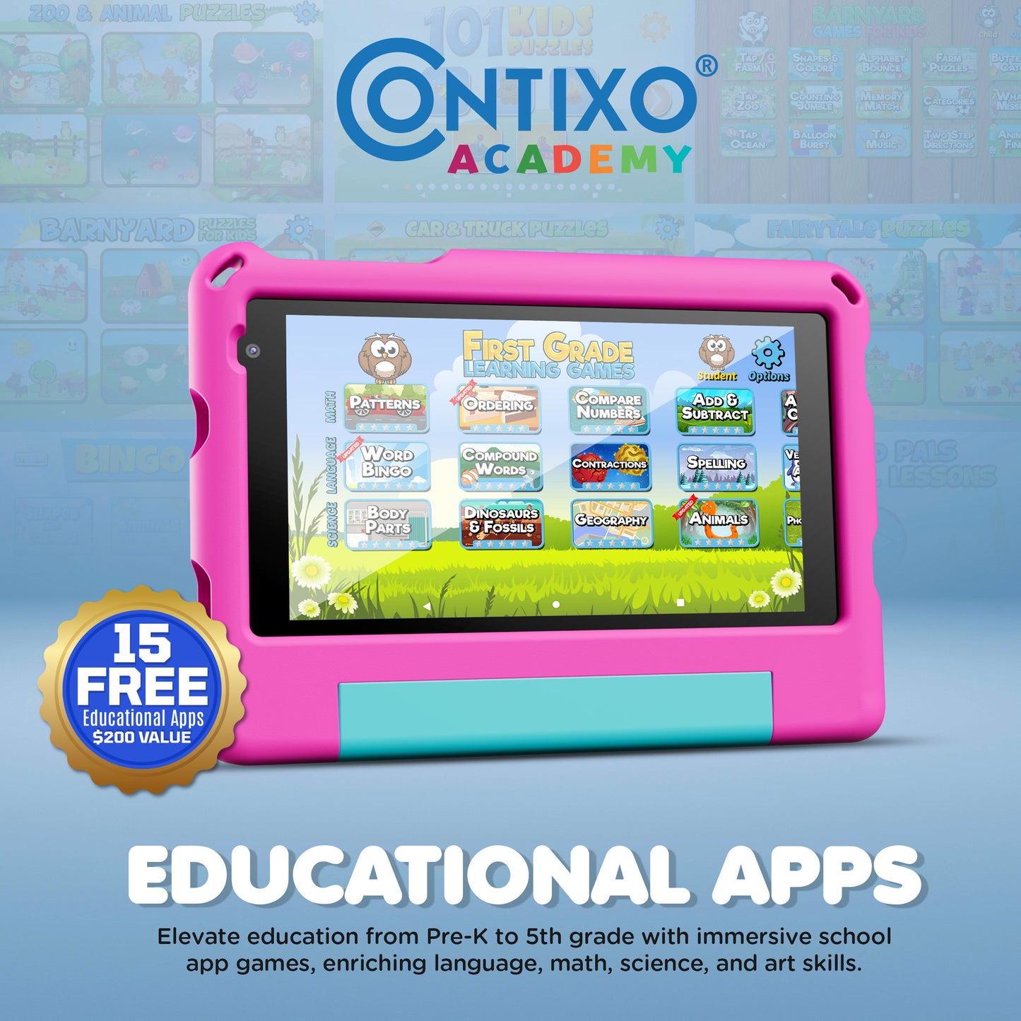 Contixo A7 | 7" Kids Tablet, 2026 Model, Epic! and Lingokids, 32GB