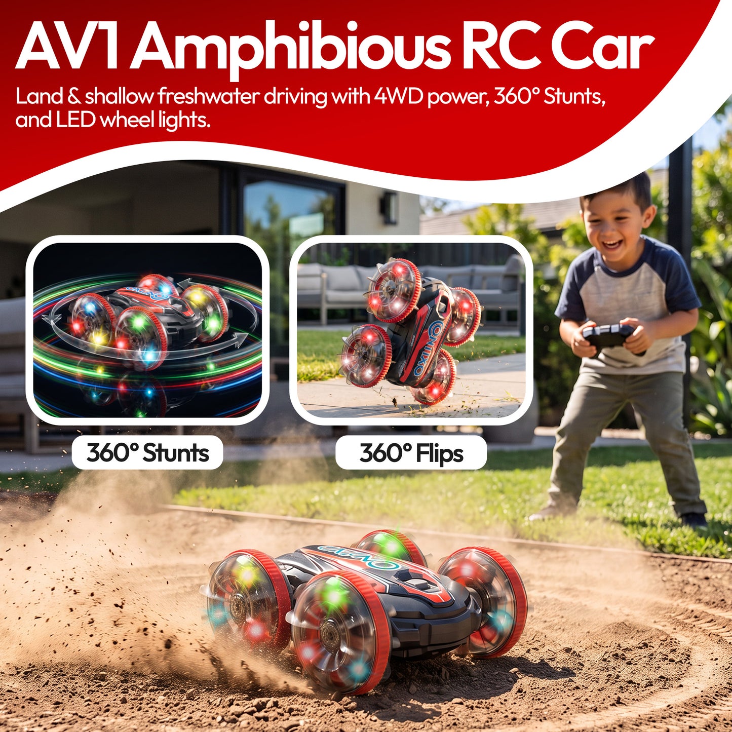 Contixo AV1 Amphibious RC Car | 4WD Remote Control Land & Water Stunt Vehicle