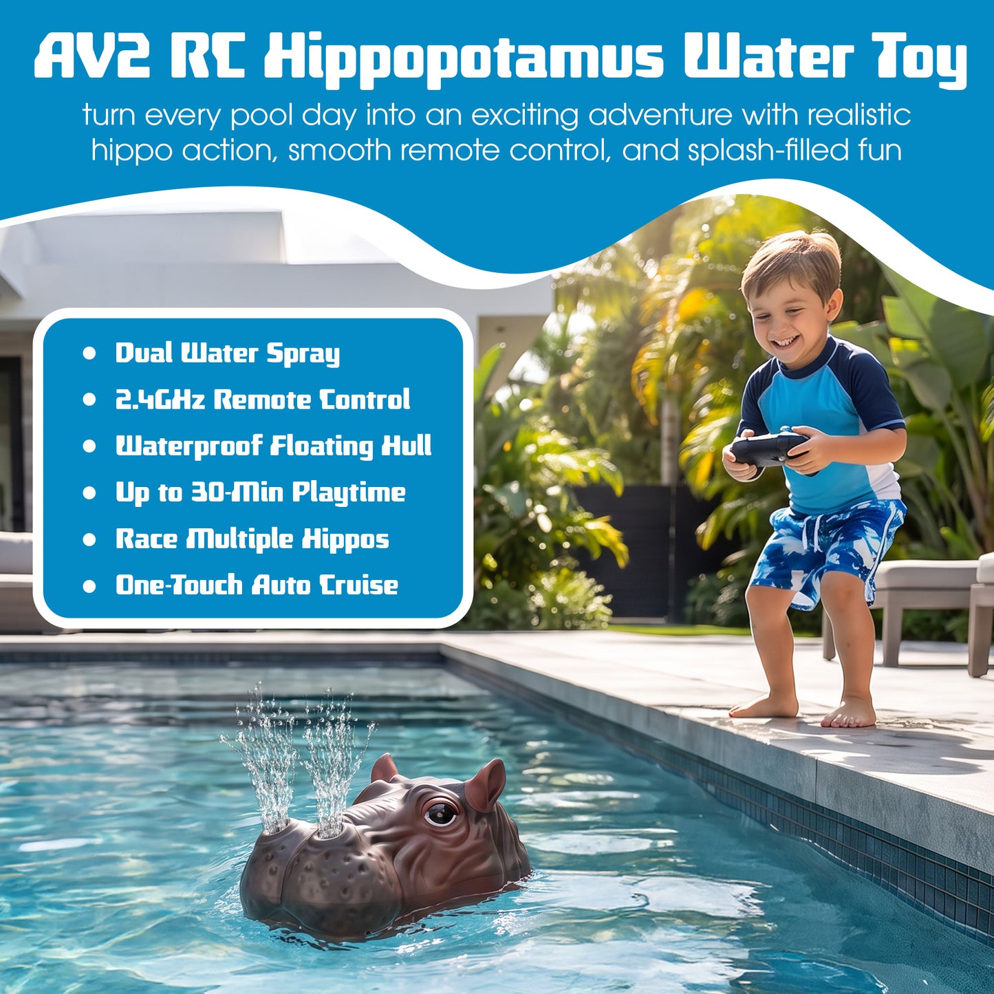 Contixo AV2 RC Hippopotamus Water Boat | Remote Control Spray Pool Toy