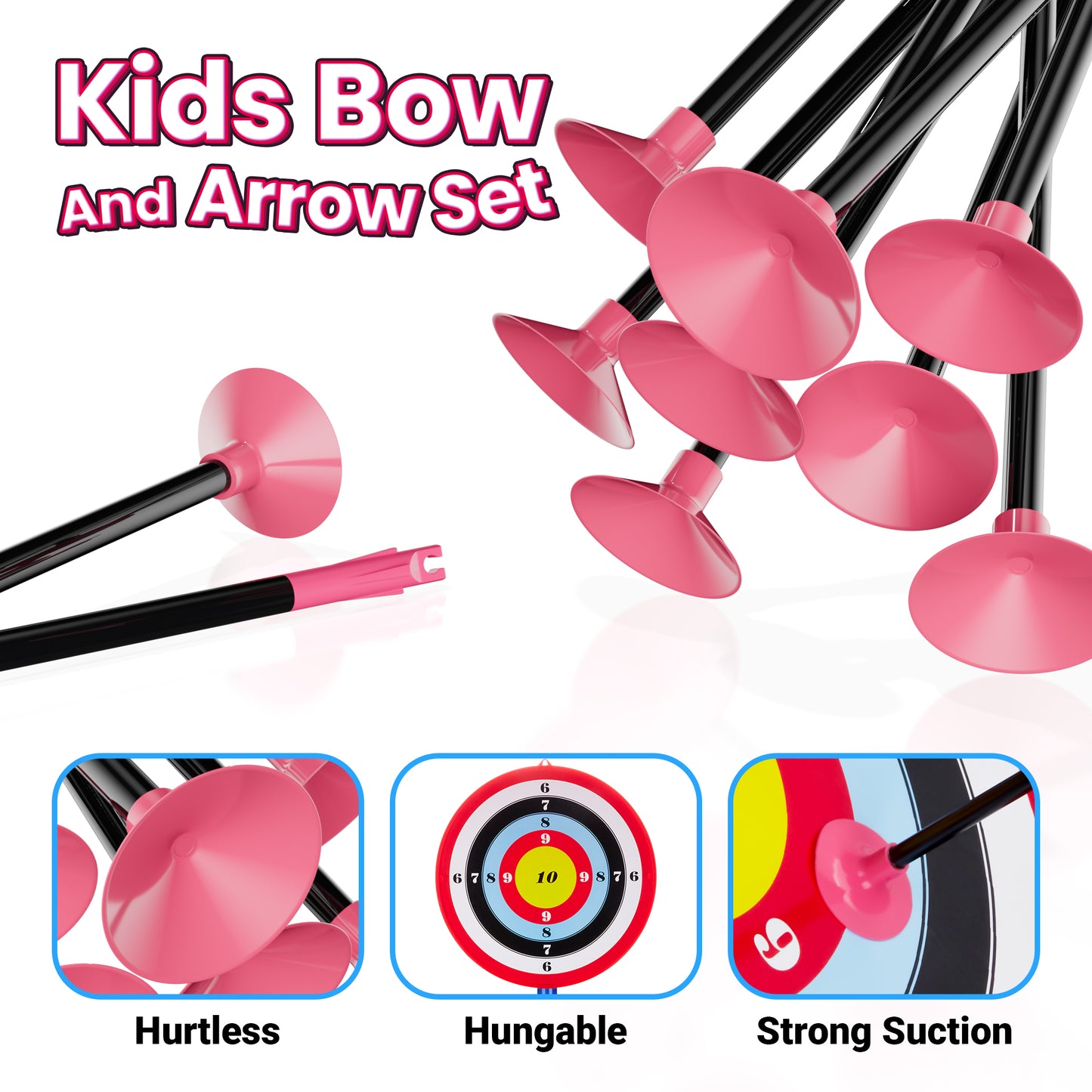 Contixo Kids Bow and Arrow Archery Set - Outdoor Toy, Safe Suction Cup Arrows, Ages 6-13 - Pink
