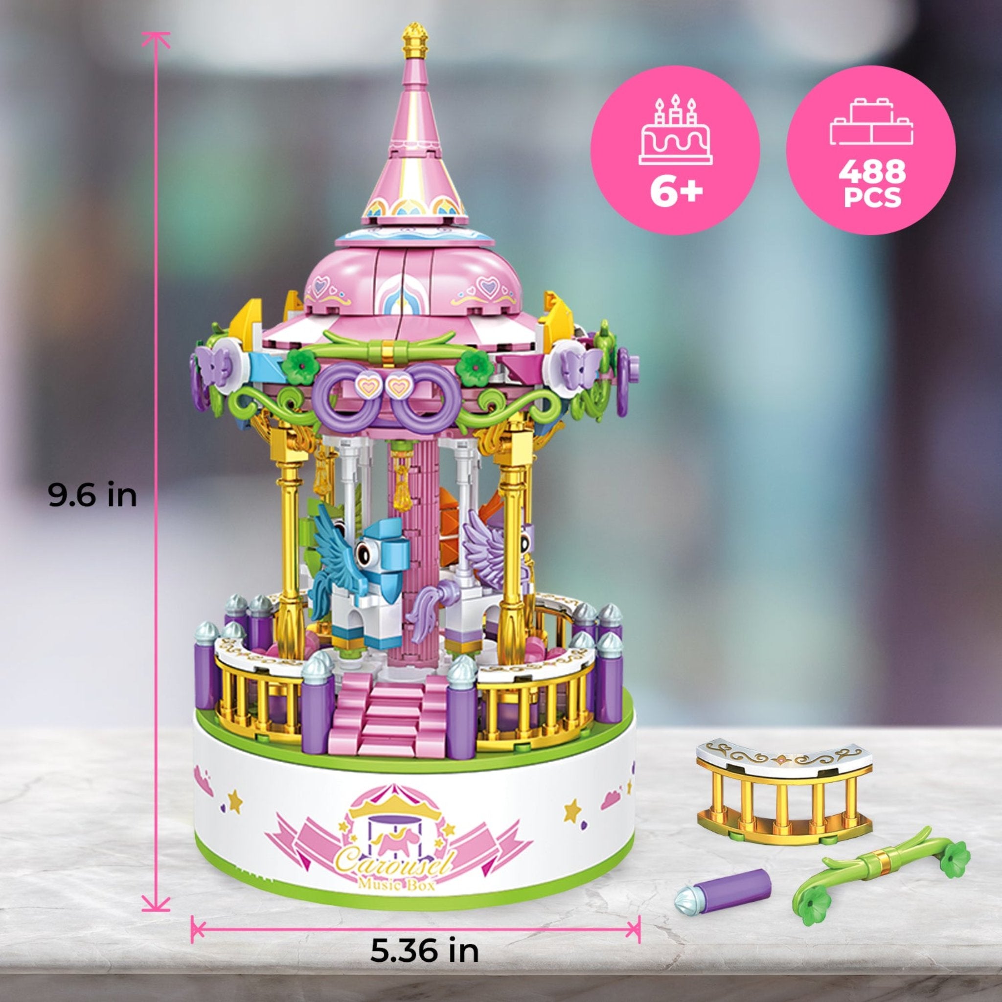 Contixo BK02 Carousel Building Block Set with Music Box - 488 PCS