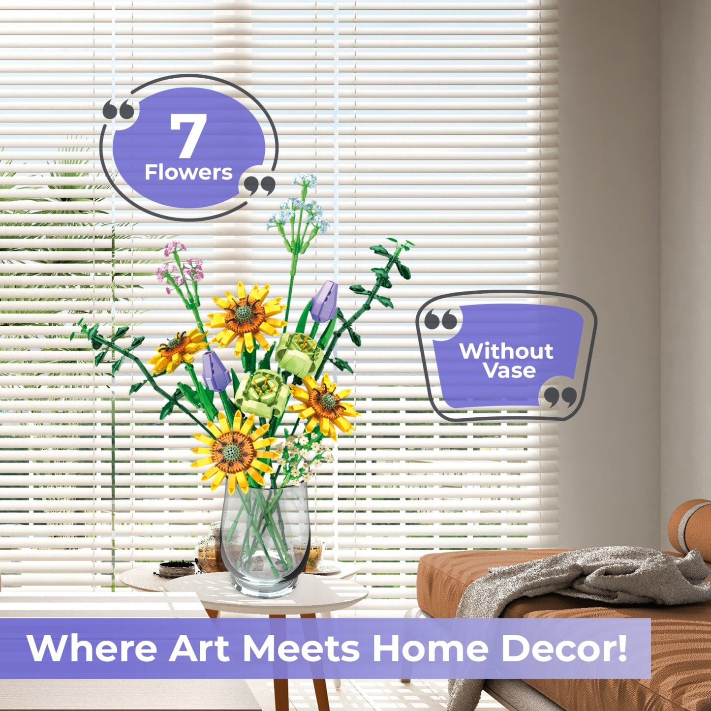 Contixo Sunflower Bouquet Building Set - 975 Pcs, DIY Floral STEM Kit, Home Deco