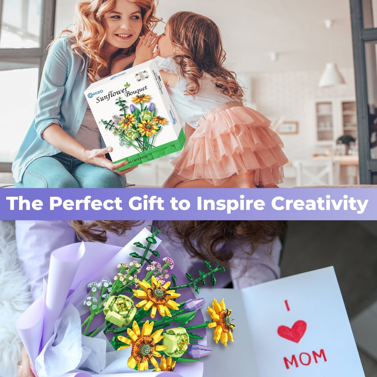 Contixo Sunflower Bouquet Building Set - 975 Pcs, DIY Floral STEM Kit, Home Deco