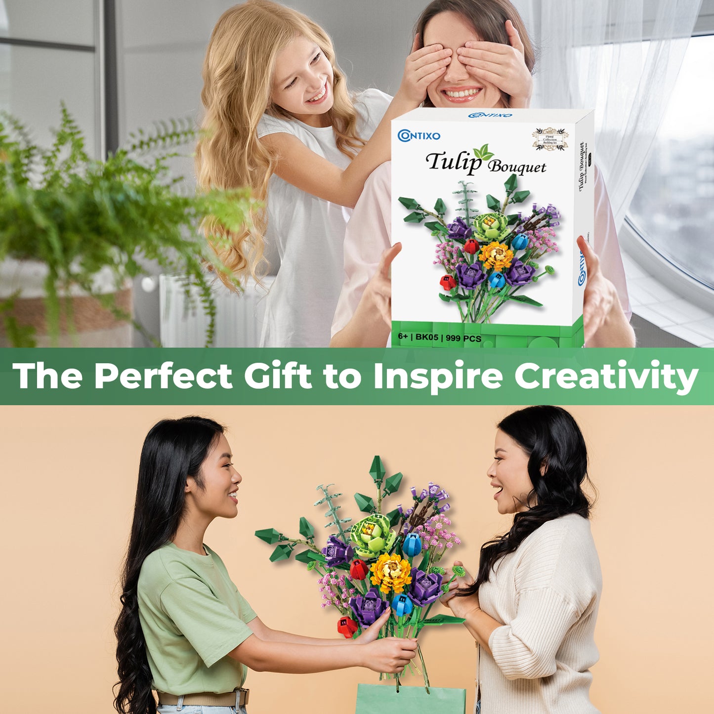 Contixo BK05 Tulip Bouquet Floral Collection Building Block Set - 999 PCS