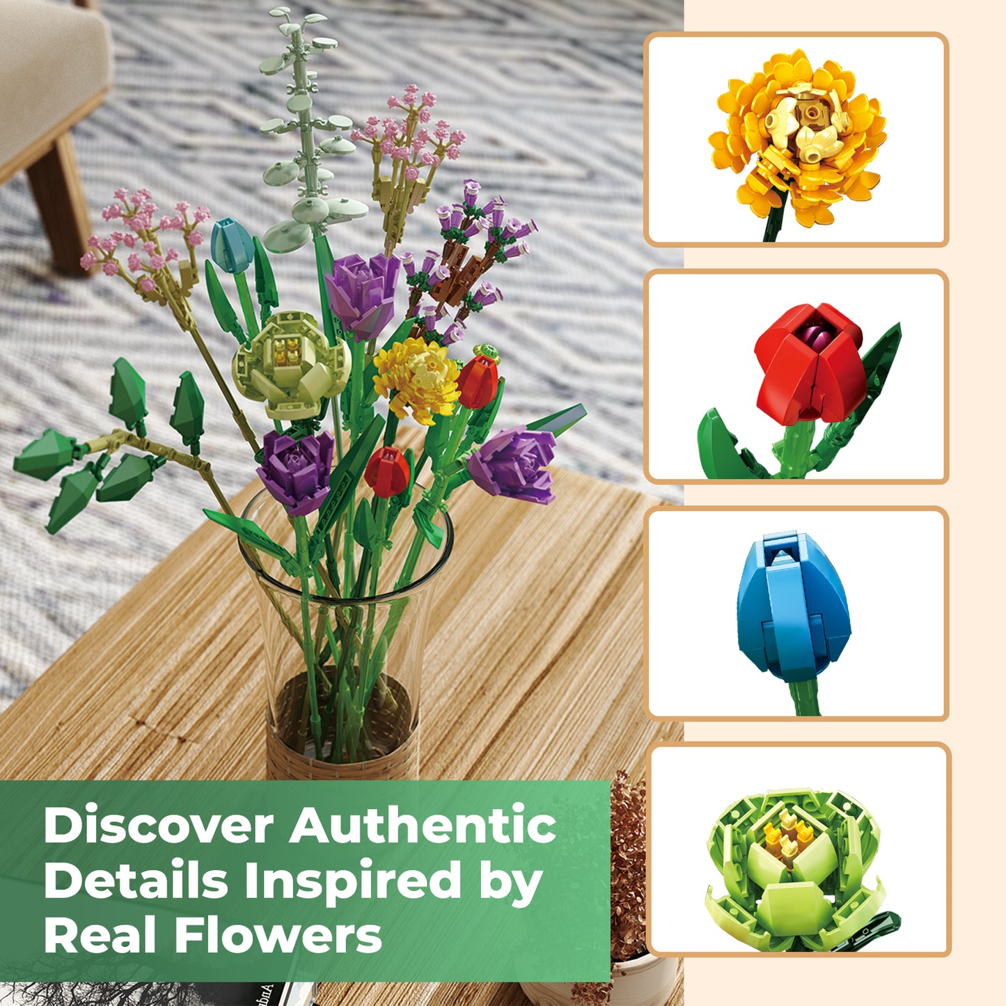 Contixo BK05 Tulip Bouquet Floral Collection Building Block Set - 999 PCS