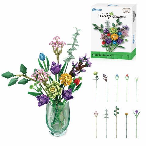Contixo BK05 Tulip Bouquet Floral Collection Building Block Set - 999 PCS
