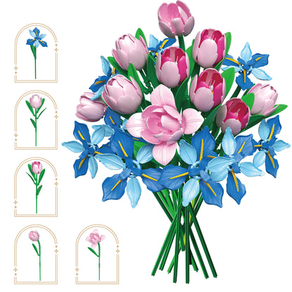 Contixo BK08 Buildable Flower Bouquet Set, 428-Piece Pink & Blue Flower Building Blocks Kit with Adjustable Stems, Creative Décor Gift for Ages 8+