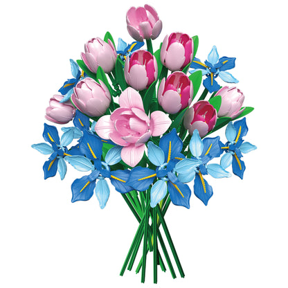 Contixo BK08 Buildable Flower Bouquet Set, 428-Piece Pink & Blue Flower Building Blocks Kit with Adjustable Stems, Creative Décor Gift for Ages 8+