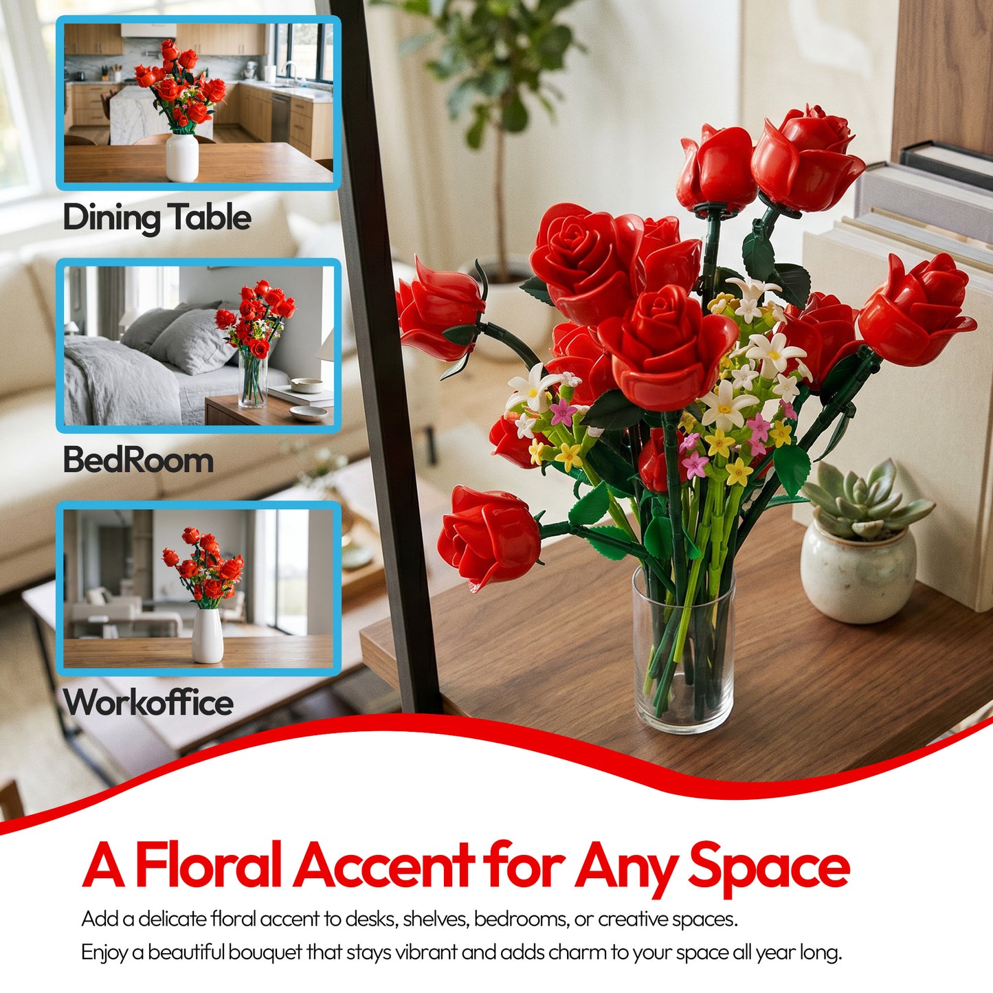 Contixo BK09 Romantic Red Rose Bouquet Building Set - 789 Pieces