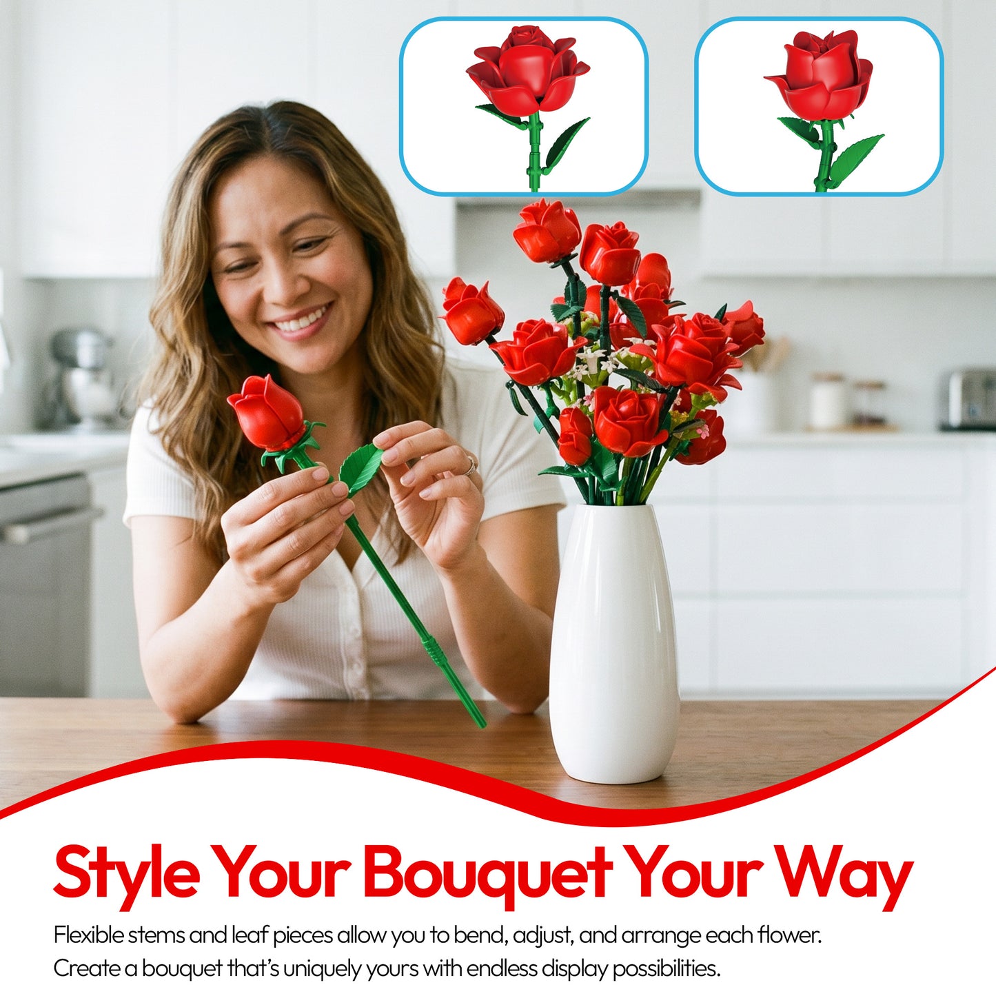 Contixo BK09 Romantic Red Rose Bouquet Building Set - 789 Pieces