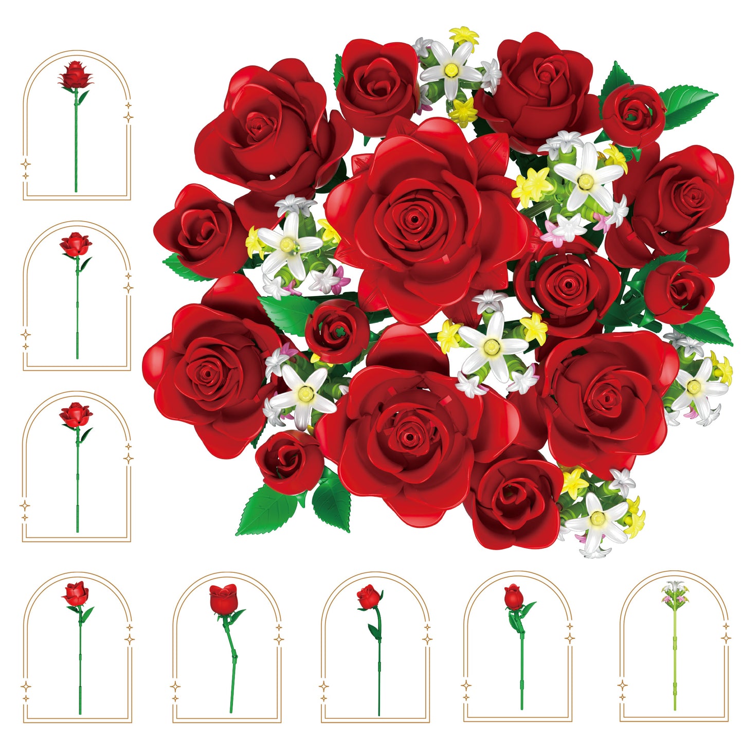 Contixo BK09 Romantic Red Rose Bouquet Building Set - 789 Pieces