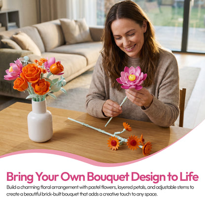 Contixo Flower Bouquet Building Set BK10, 360-Piece Floral Brick Kit with Adjustable Stems, DIY Home Décor Gift for Kids, Teens & Adults Ages 8+