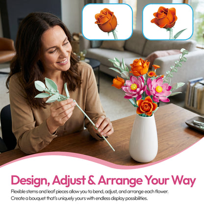 Contixo Flower Bouquet Building Set BK10, 360-Piece Floral Brick Kit with Adjustable Stems, DIY Home Décor Gift for Kids, Teens & Adults Ages 8+
