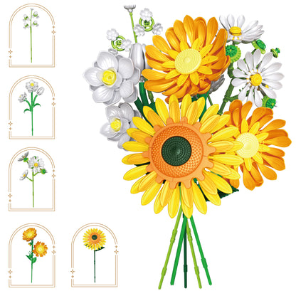 Contixo Sunflower Flower Building Set BK11, 415-Piece Building Block Bouquet with Adjustable Stems, Home Décor STEM Toy Gift for Kids 8+, Teens & Adults