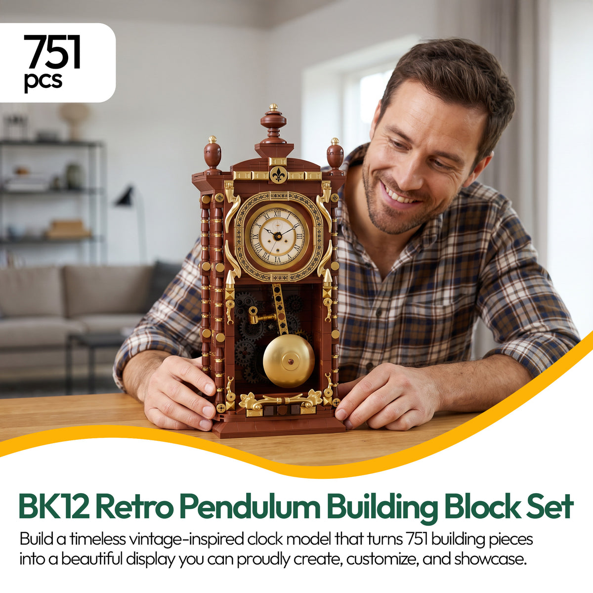 Contixo BK12 Retro Pendulum Building Block Set | 751 Pieces | Vintage Display Model for Kids & Adults