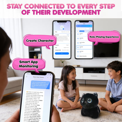 Contixo Pixie-Paw Smart Interactive Plush AI Cat - Powered by ChatGPT AI, Voice & Touch Responsive, Expressive Screen Eyes, Head Petting & Tail Wagging AI Companion Stuffed Animal for Kids