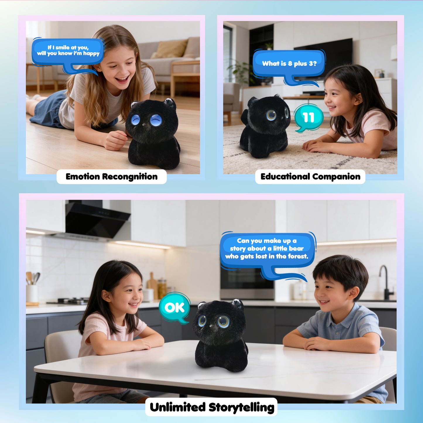Contixo Pixie-Paw Smart Interactive Plush AI Cat – Powered by ChatGPT AI, Voice & Touch Responsive, Expressive Screen Eyes, Head Petting & Tail Wagging AI Companion Stuffed Animal for Kids