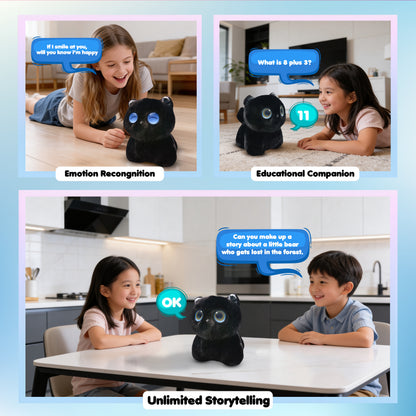 Contixo Pixie-Paw Smart Interactive Plush AI Cat - Powered by ChatGPT AI, Voice & Touch Responsive, Expressive Screen Eyes, Head Petting & Tail Wagging AI Companion Stuffed Animal for Kids