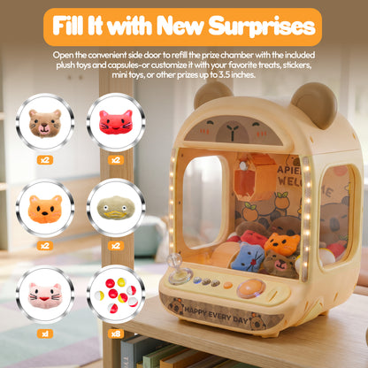 Contixo CM1 Capybara Mini Claw Machine, Tabletop Arcade Prize Grabber Game Toy with LED Lights, Music & Joystick for Boy's Girl's Kids Ages 3+