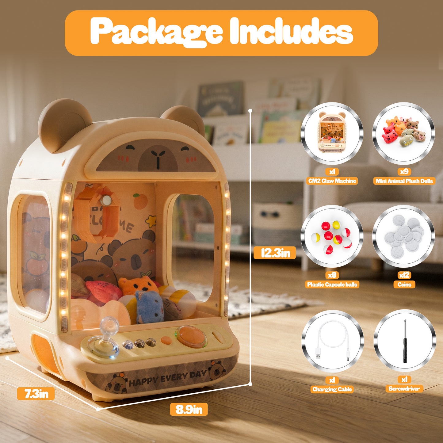 Contixo CM1 Capybara Mini Claw Machine, Tabletop Arcade Prize Grabber Game Toy with LED Lights, Music & Joystick for Boy's Girl's Kids Ages 3+