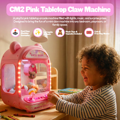 Contixo CM2 Pink Tabletop Claw Machine, Mini Arcade Prize Grabber Game with LED Lights, Music, Toys & Capsules for Girl's Boy's Kids Ages 3+